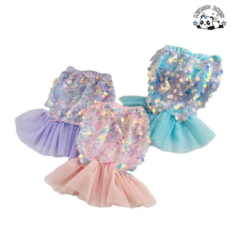 LEZONKIDS - Customizable High Quality Summer Birthday Party Skirt Girl Fishtail Tulle Sequin Skirt for Girls